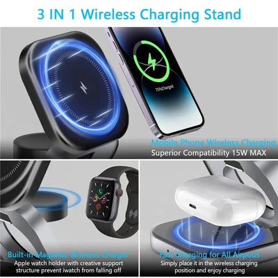 Foldable 3-in-1 Magnetic Wireless Charger Stand - iphone14cases