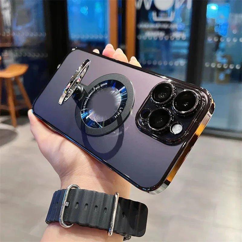 Transparent Magnetic Phone Case with Rotating Stand for iPhone - iphone14cases